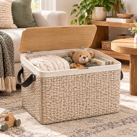 Luqevin™ WovenHide Large-Capacity Lidded Storage Basket product view